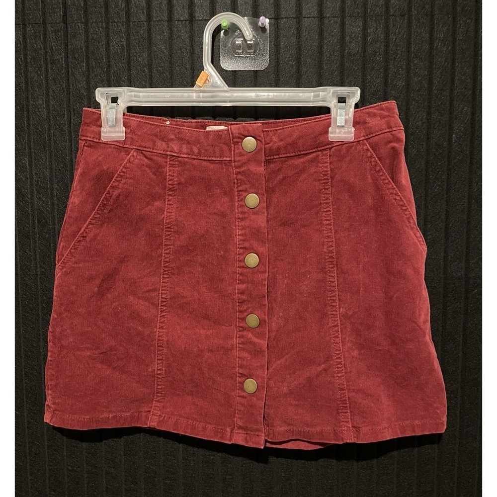 Altar'd State XS Mini Skirt Red Corduroy Button Up Party Office Business Casual